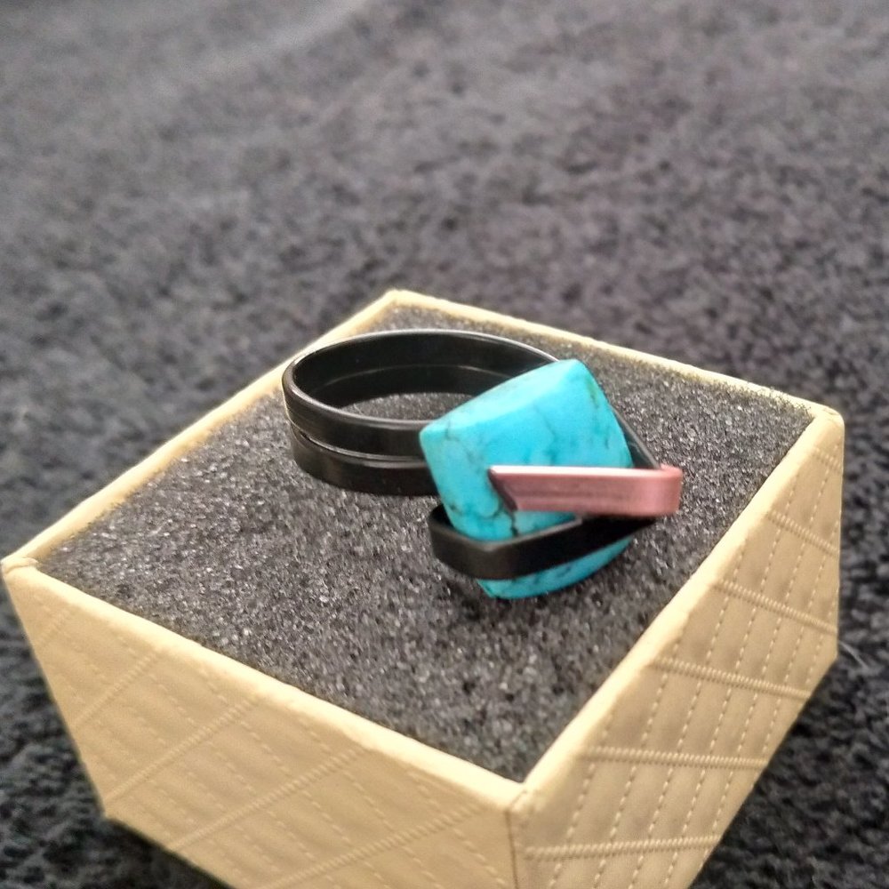 Black Copper metal bound middle eastern imported turquoise statement ring